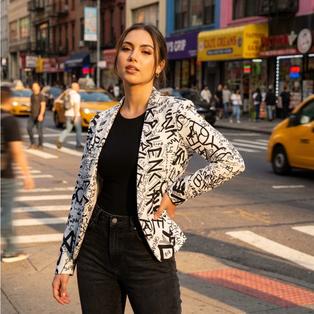 Ovi Black and White Graphic Blazer